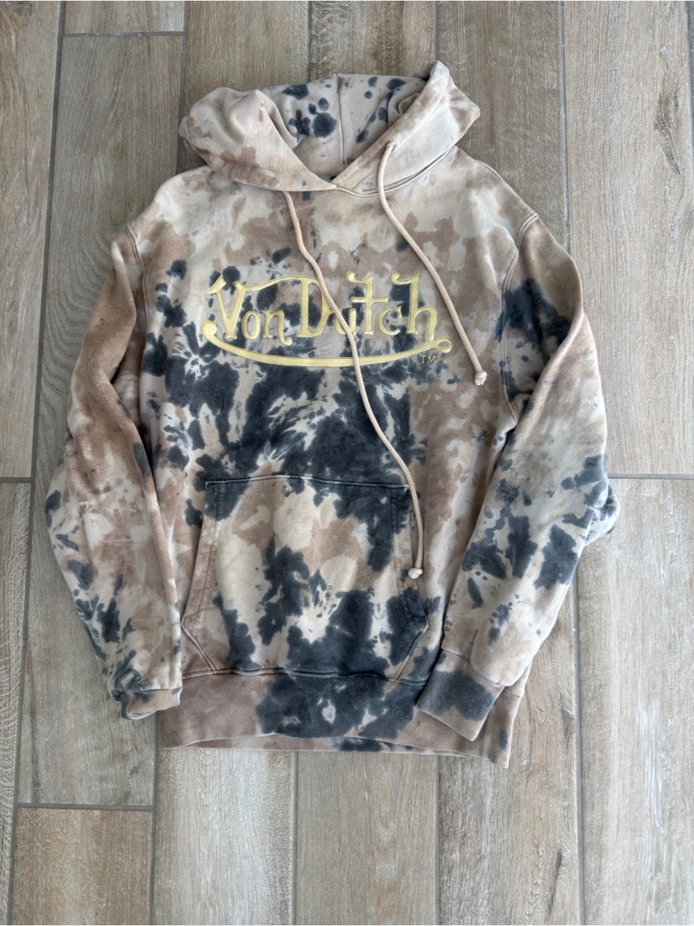 Von Dutch Tie-Dye Hoodie in Beige, Black & Cream